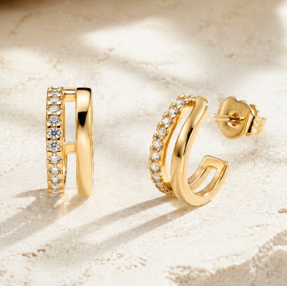 Dual-Band Gold Pavé Earrings