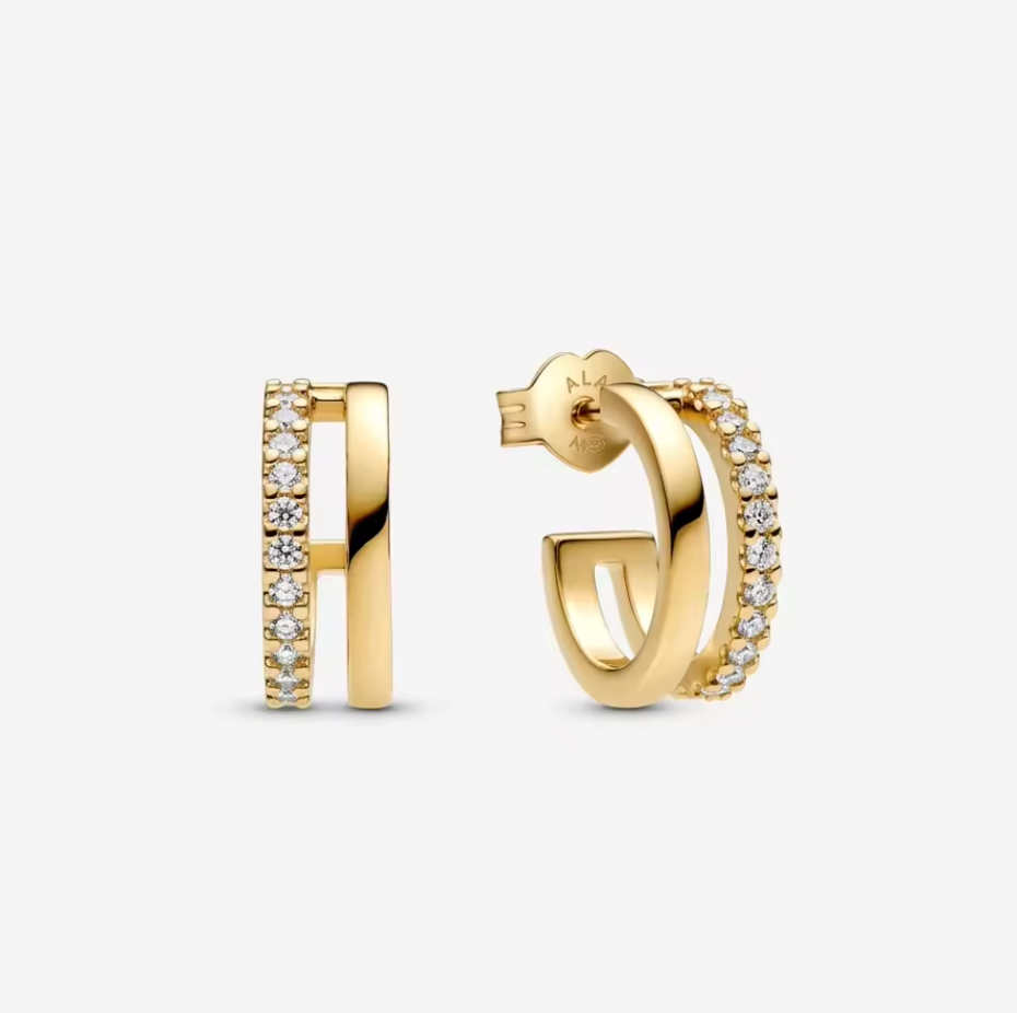 Dual-Band Gold Pavé Earrings