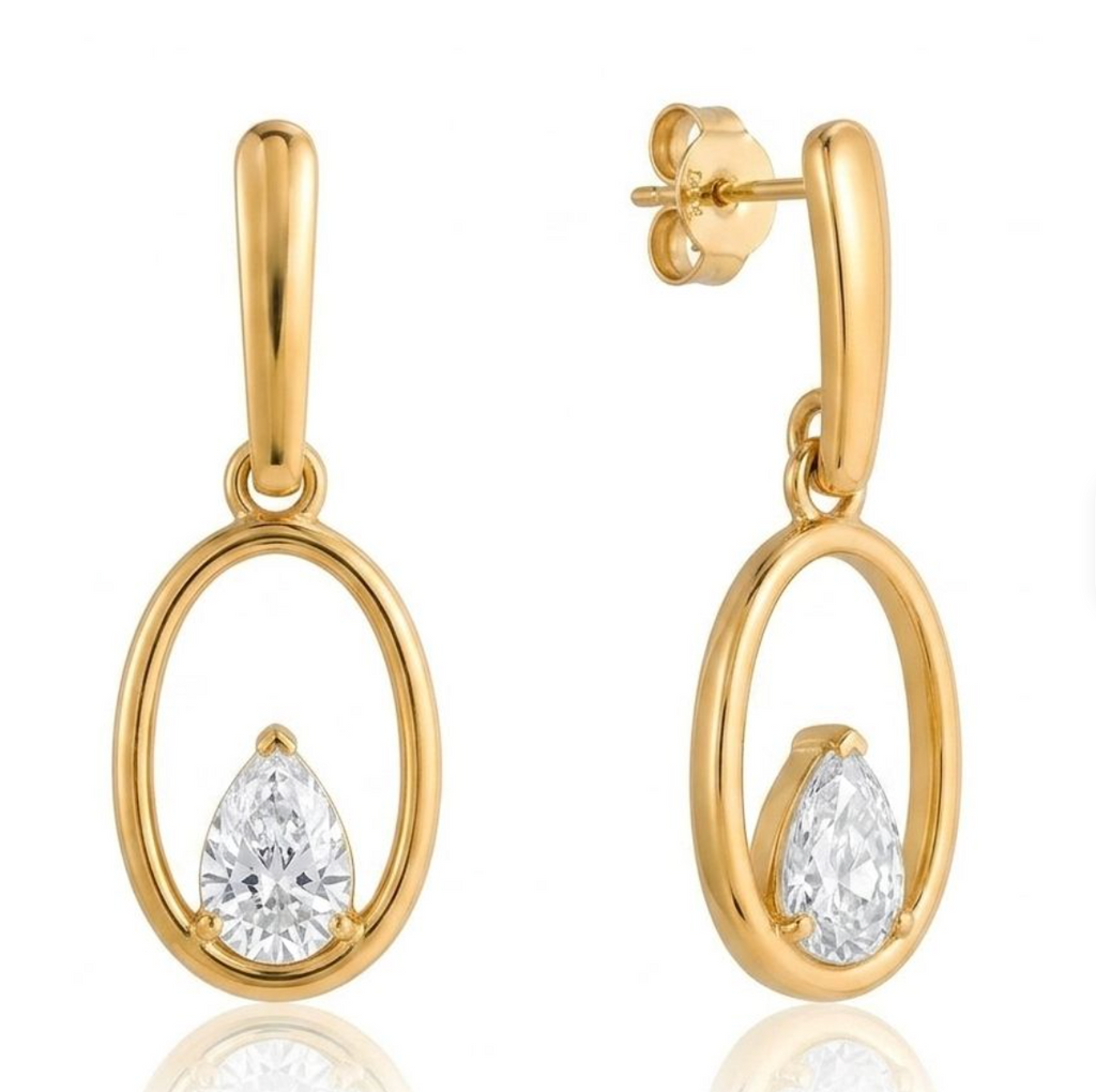 Gold Oval Drop Pear-Cut Earrings