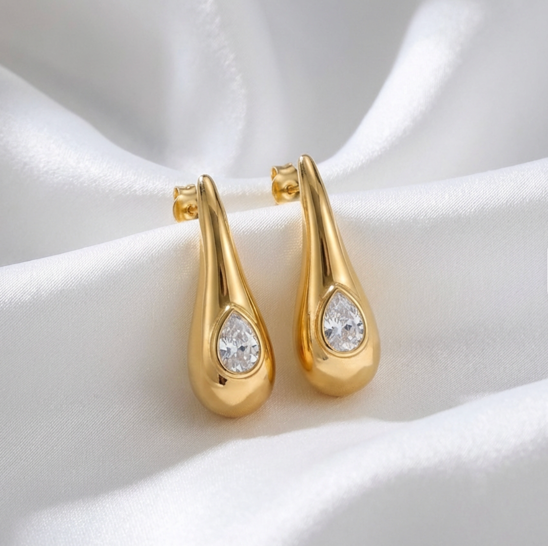 Sculpted Gold Teardrop Inset Earrings
