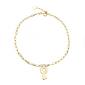 Gold Paperclip Link Key Charm Bracelet
