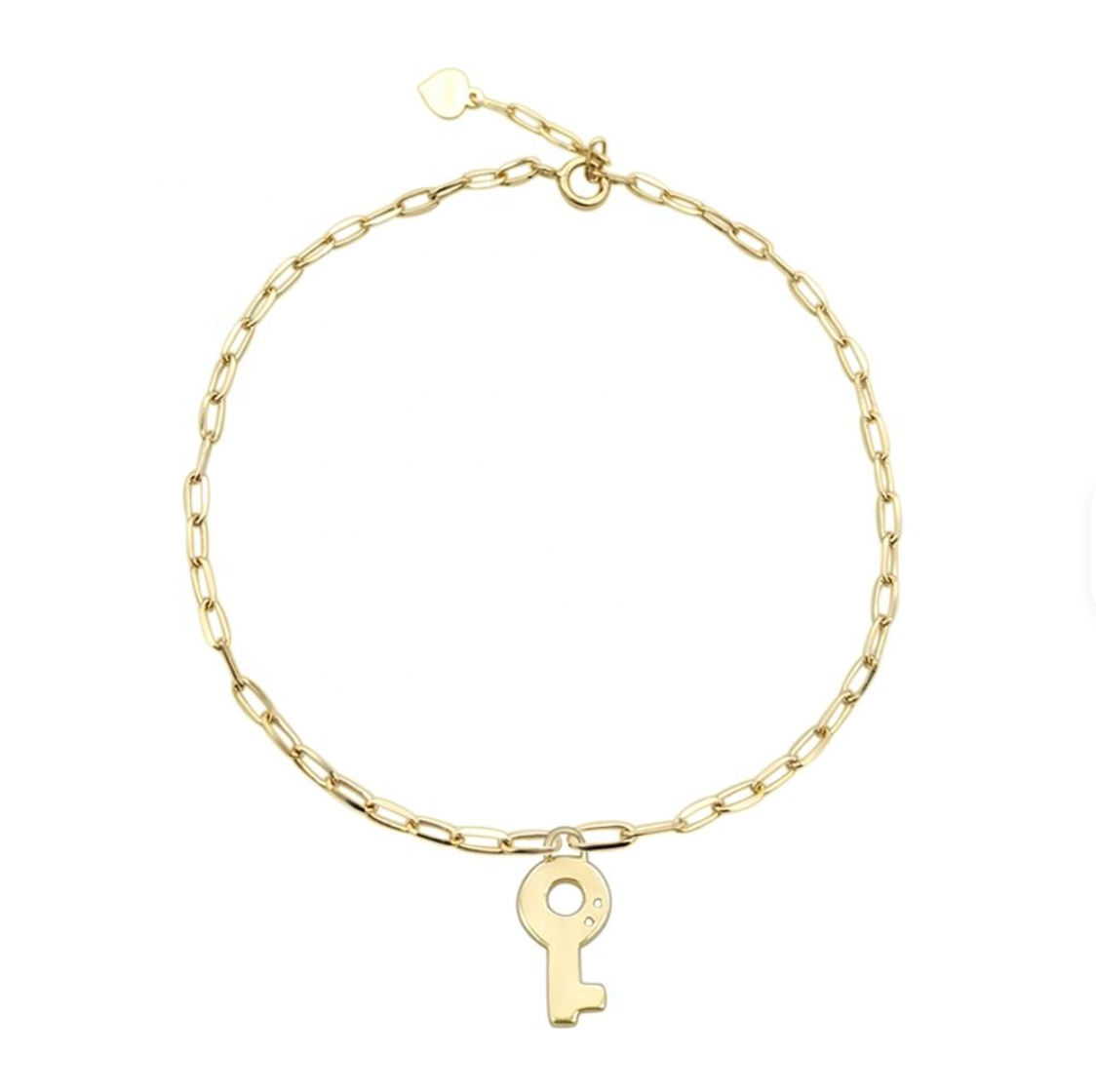 Gold Paperclip Link Key Charm Bracelet