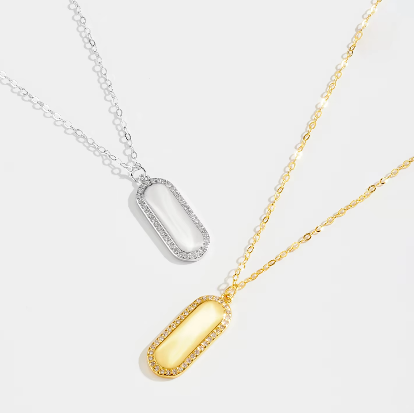 Pavé Halo Oval Tag Pendant Necklace