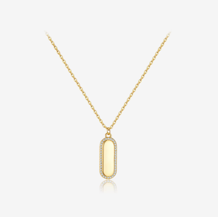 Pavé Halo Oval Tag Pendant Necklace