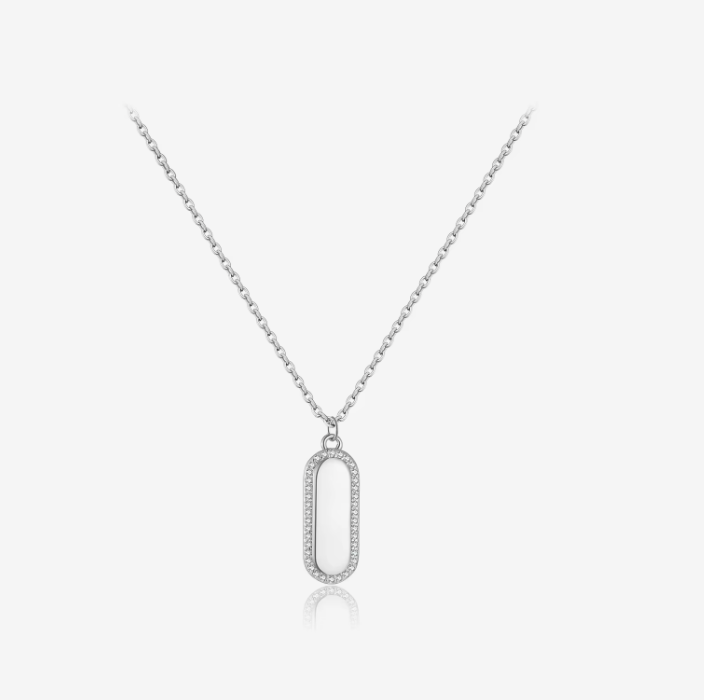 Pavé Halo Oval Tag Pendant Necklace