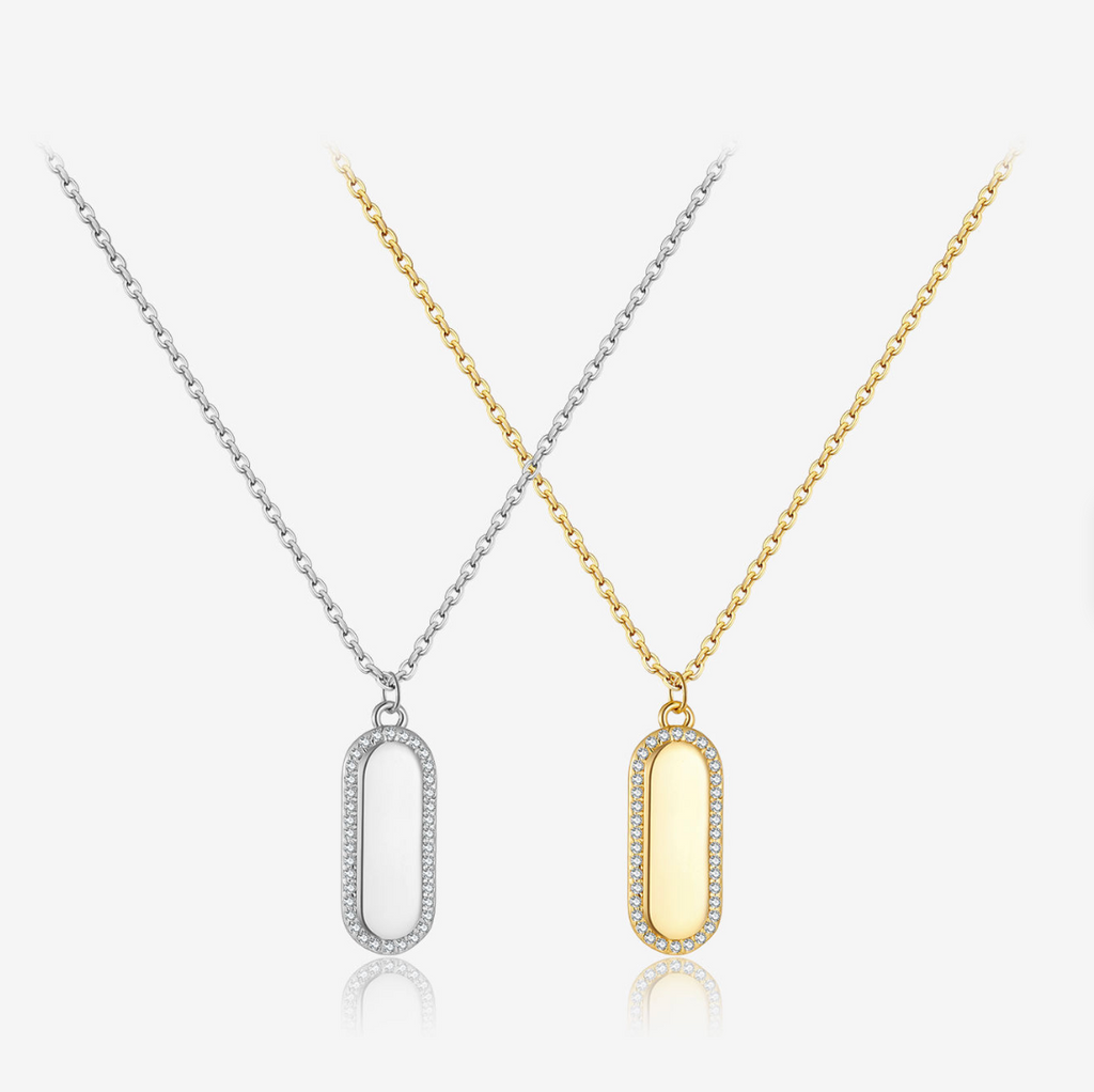 Pavé Halo Oval Tag Pendant Necklace