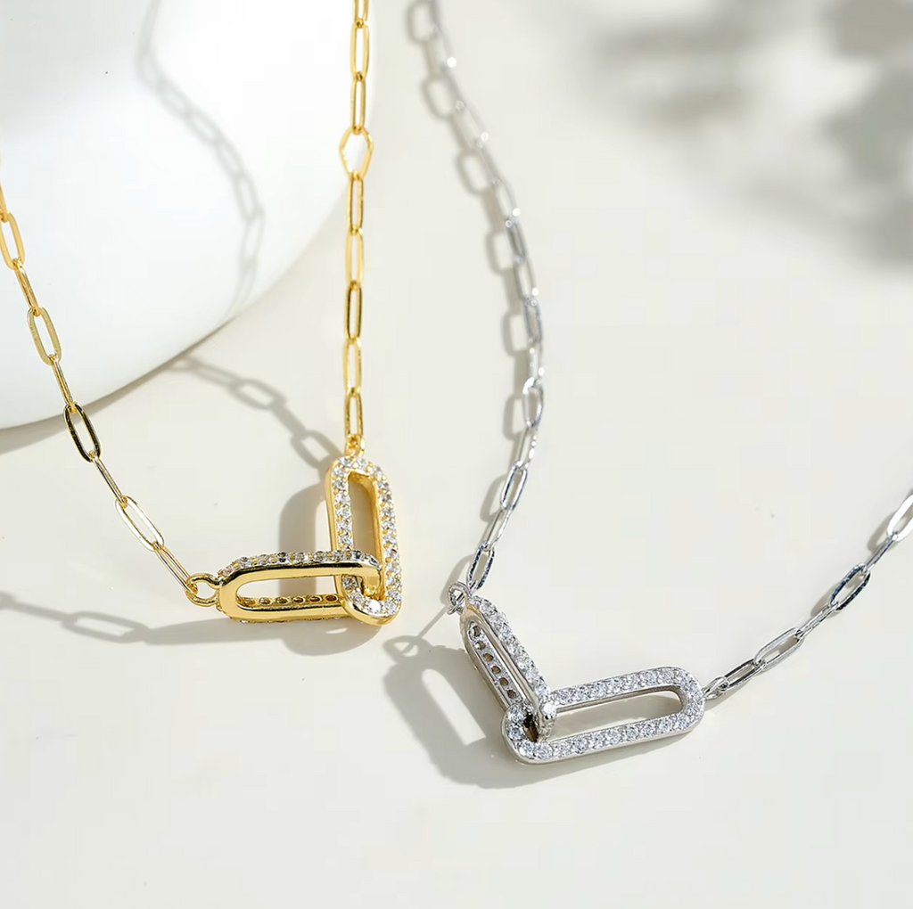 Pavé Interlocking Paperclip Link Necklace
