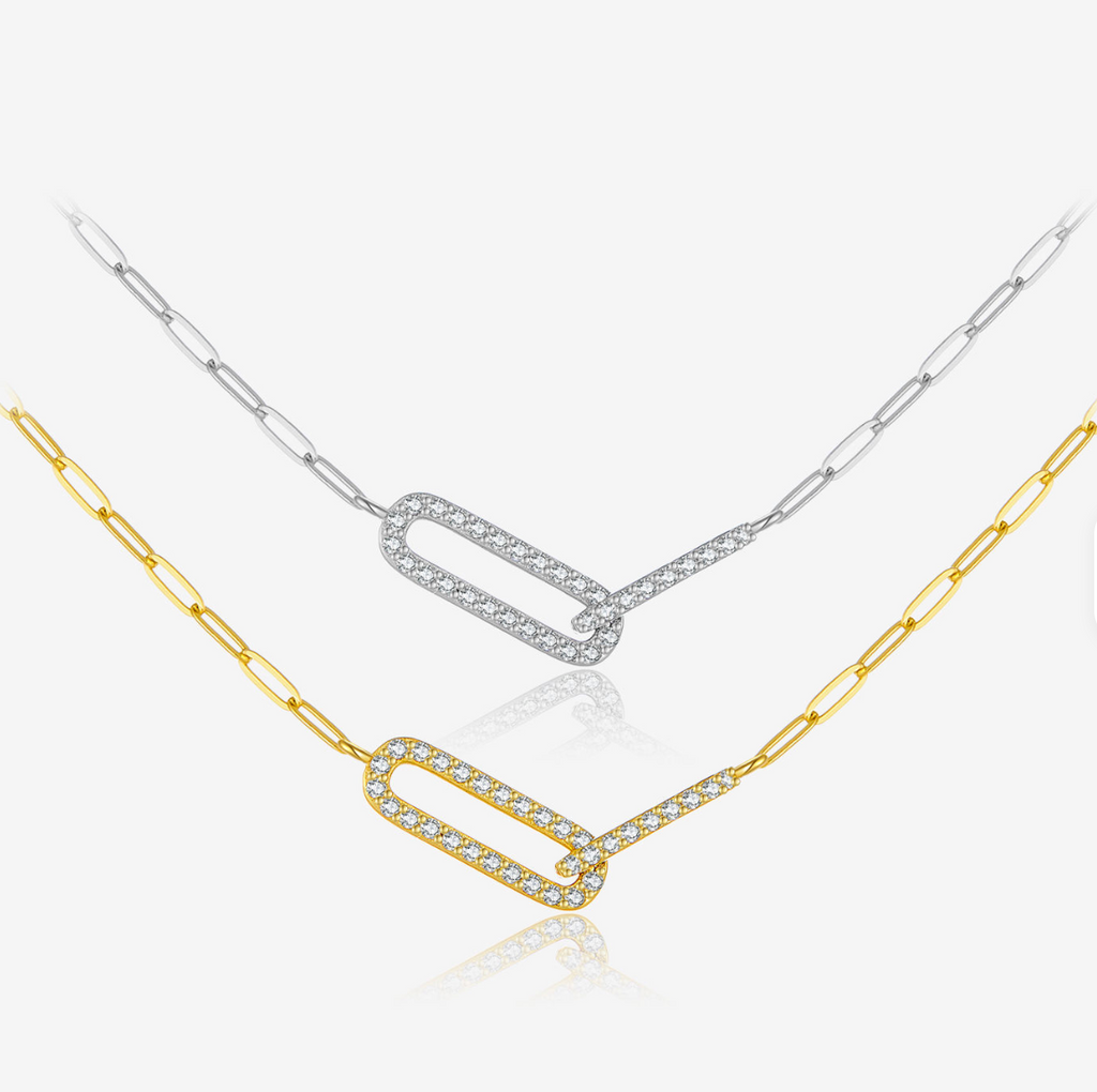 Pavé Interlocking Paperclip Link Necklace
