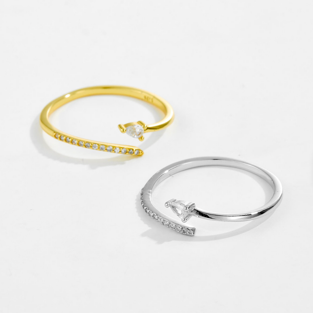 Bypass Pear Crystal & Pavé Ring