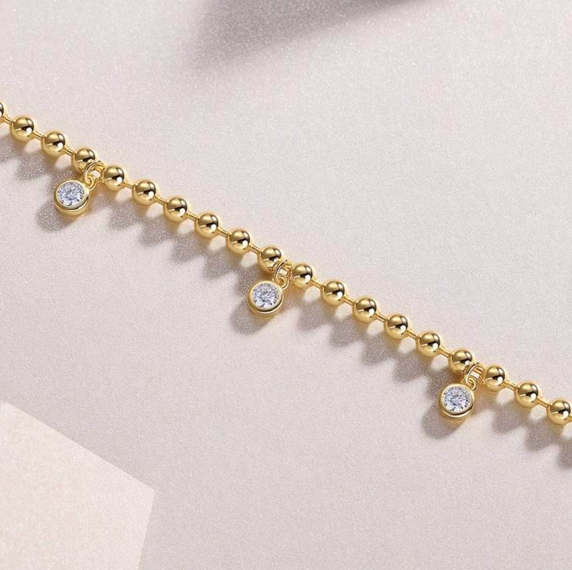 Gold Caviar Bead Charm Bracelet